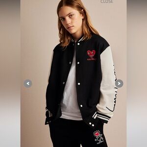 H&M x Keith Haring Black and White Baseball Jacket Boys Size 12/14 Women Small/X